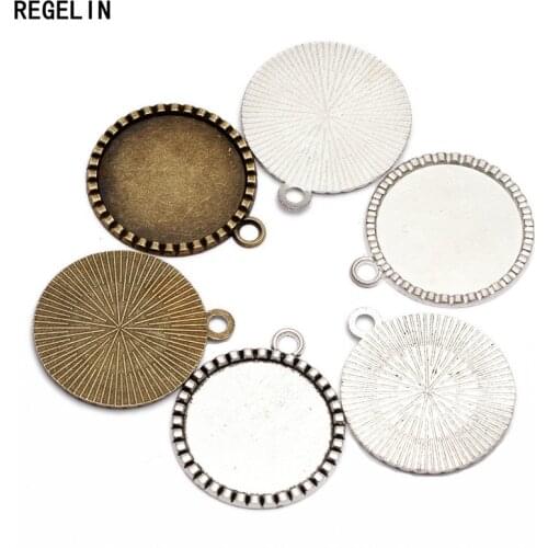 REGELIN 10pcs/lot Antique Bronze/Silver/Antique Silver Tray And Tibetan Pendant Setting Inner 25 mm For cabochon