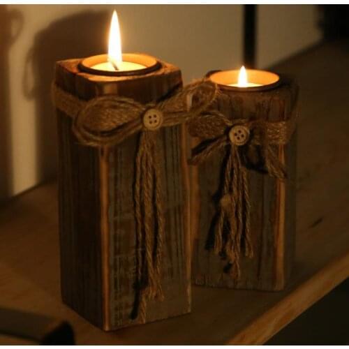 Vintage Wooded candle holder wedding Xmas wood tea candle holders coffee bar home party decoration handmade candlestick favor