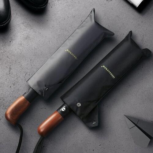 Wooden Automatic Umbrella Business Men Women 10 Ribs Windproof Golf Umbrellas Rain Three Folding Clear Big Umbrella Top Brand