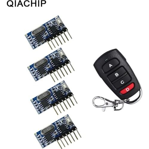 QIACHIP RF Remote Control Transmitter & 433Mhz Wireless Receiver Learning Code 1527 Decoding Module 4 CH Output Learning Button