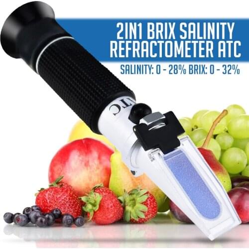 2-in-1 Brix Salinity Refractometer Dual Scale 0-32% Brix & 0-28% Salinity with ATC Sodium Chloride in Food Salt Seawater Brine