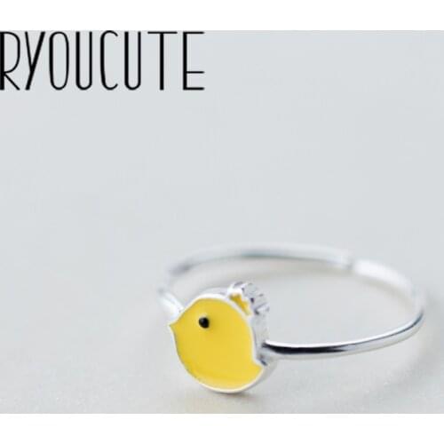 RYOUCUTE 100% Real Silver Color Jewelry Fashion Big Yellow Chicken Rings for Women Bijoux Statement Antique Ring Anillos