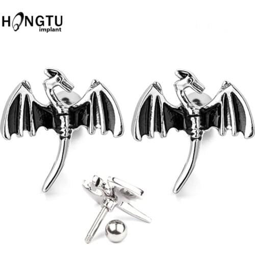 1Pair Fashion Flying Dragon Ear Stud Cooper Cartilage Earrings 16G Ear Piercing Jewelry Unisex Lobe Earring Stainless Steel Stud