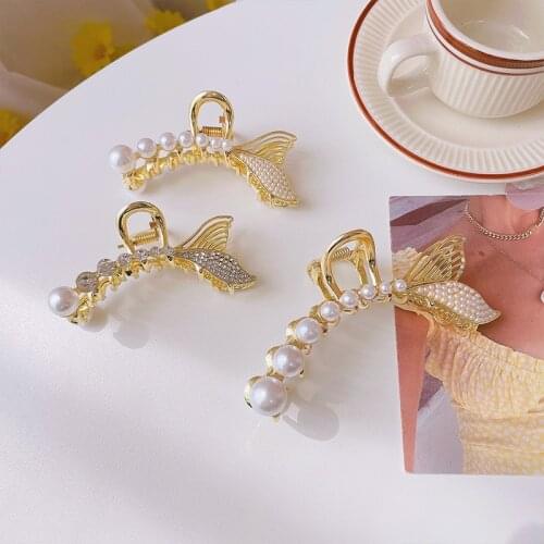 Korean Geometric Metal Hair Claw Elegant Pearl Hollow Womens Hair Claw Clip Fashion Rhinestone Crab Bath Clip Womens Headwear