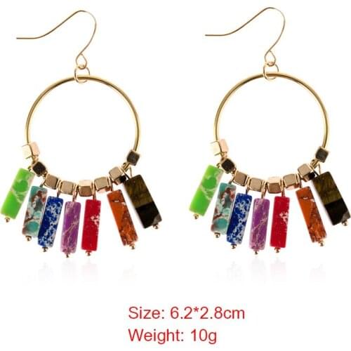 Bohemia Style Lady Hook Earring 7 Chakra Natural Stone Earring Big Circle Ear Hook Drop Dangle Earrings For Girl Jewelry Gift