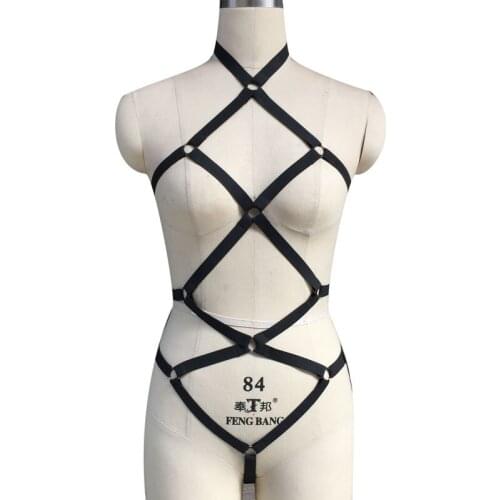 Women fashion body harness bondage Harajuku harness set elastic wear Fetish Cage bra belt harness goth sexy set harness