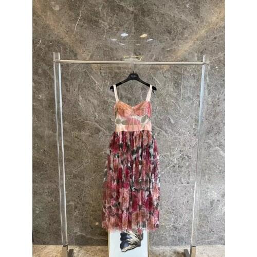 2021 woman sleeveless tank dress print lace silk dress