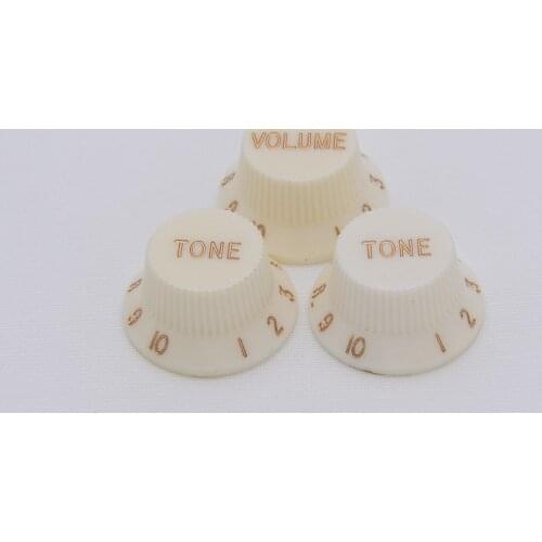 1 Set ( 3 Pieces ) Aged White Electric Guitar Plastic Control Knobs ( 24 Splines )