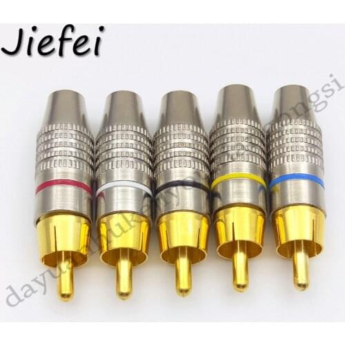 10pcs 5 colors Male RCA Plug Audio Video Locking Cable Connector Gold Plated soldering