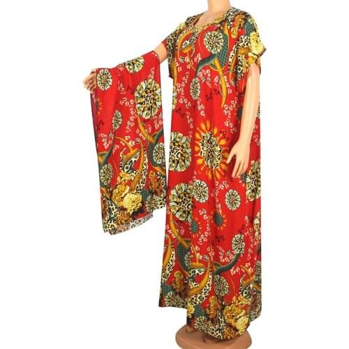 2020 Fashion New Arrival 100% Cotton African Clothing Modern Summer Floral Print African Dresses For Women Maxi Dress With Scarf
