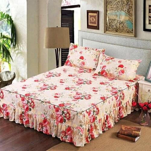 2021 High Grade Luxury Soft Bed Skirt Spring Cotton Thick Bed Cover Skirt King Queen Pad Bedspread Including Pillowcase 2 Pcs