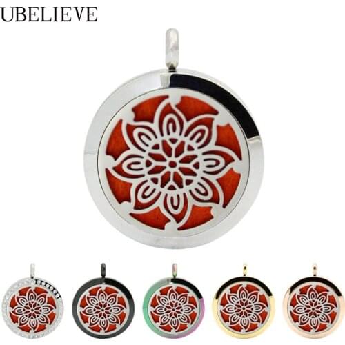 316L Surgical Stainless Steel flower Pattern Aromatherapy Essential Oil Diffuser Necklace Locket Pendant Round Perfume Locket