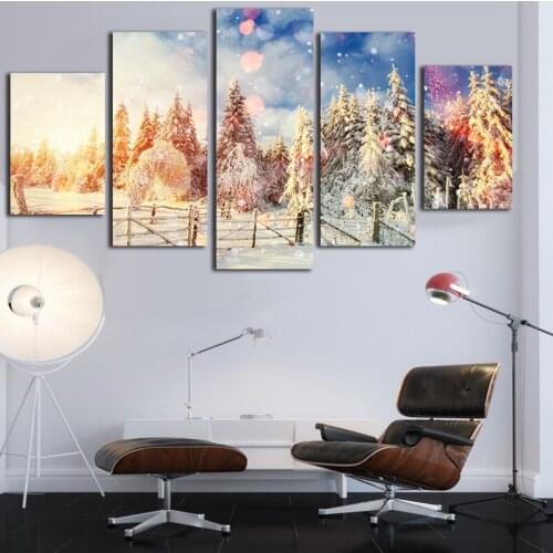 5 Panel High Quality The Winter Canvas Painting Large Wall Pictures For Living Room Custom No Frame Direct Selling