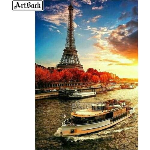 5d diamond painting tower ship autumn pattern full square diamond embroidery scenery 3d round rhinestone crafts sticker 20x30cm