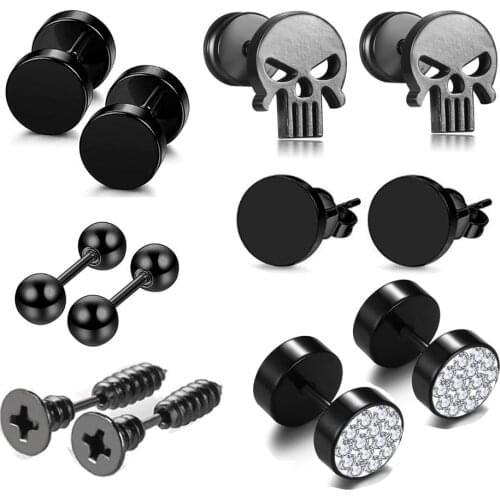 6pair/Set Stainless Steel Earrings for Men/Women Unisex Stud Earrings Punk Gothic Metal Jewelry boucle oreille femme