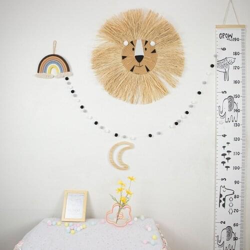 60*60cm Hand Woven Cartoon Lion Tiger Straw Home Wall Hanging Children Room Baby Photography Props