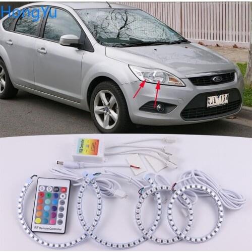 For ford focus MK 2 2004 - 2011 Accessories Latest Headlight Multi-color RGB LED Angel Eyes Halo Ring Eye DRL RF Remote Control