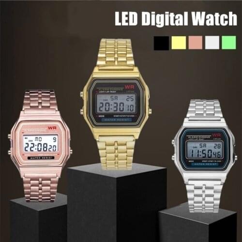Women Men Watch Gold Silver Vintage LED Digital Sports Military Wristwatches Electronic Digital Present Gift Male Promotion A