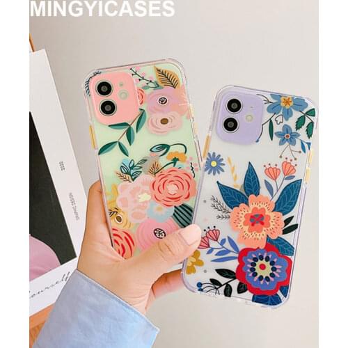 For iPhone 12 Case Clear Vintage Flower Pattern Cases for Iphone 7 8 Plus 11 12 Pro Max Xr Xs Max X Soft TPU Shockproof Cover