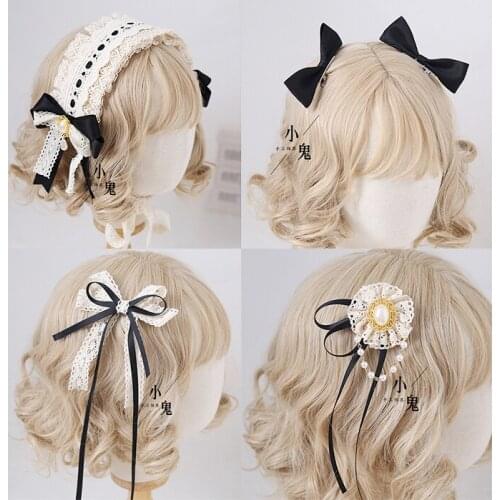 Black Japanese Soft girl Lo Niang Hair Band Lace Hair clip Gothic Vintage Sweet Lolita Hairpin KC Bow Headdress Headband