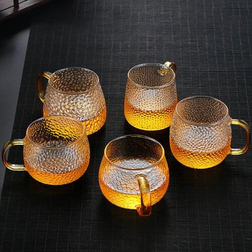 Water Cup Glass Water Cups With Gold Handle Hammer Pattern Coffee Juice Milk Cup Mug Drinkware Glass Home Gifts