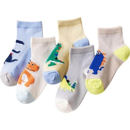 Children spring summer mesh socks Kids cotton thin breathable cartoon dinosaur Toddler Girls Smiling face Baby Boys Casual socks