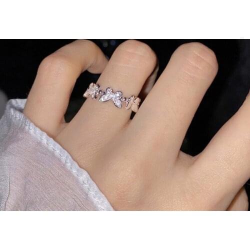 Elegant Crystal Butterfly Rings For Women Korean Style Girl Sweet Rhinestone Opening Rings Wedding Party Engagement Jewelry Gift