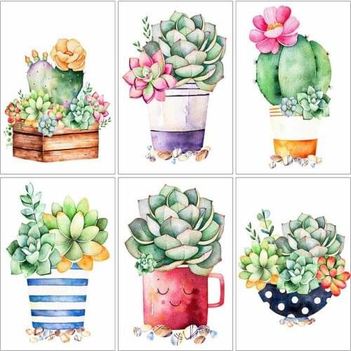 EverShine 5D Diamond Painting Cactus DIY Full Square Diamond Embroidery Flowerpot Mosaic Picture Of Rhinestone Flower Wall Decor