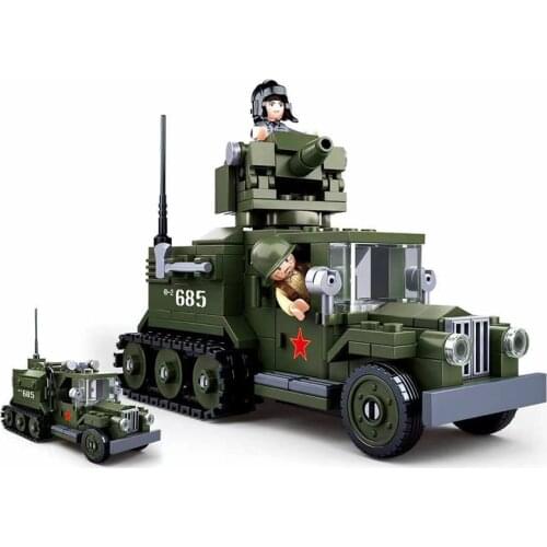 SLUBAN World War II 2 Military Soviet Union GAZ Half Track Car Model Building Blocks Army Weapon Bricks Classic Kids Toys Boys