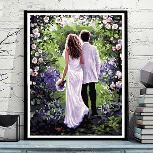 MaHuaf-A067 40 * 50CM Framed Wall Painting By Numbers Of Lover Wall Art Hand-painted DIY Digital Canvas Oil Painting For Home