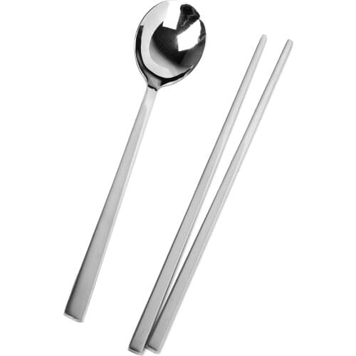 Korean Style Stainless Steel Metal Chopsticks Set - Reusable Non-slip Spiral Chopsticks 2 Pairs and 2Pcs Spoons Kits, 9inch