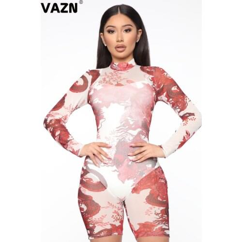 VAZN 2020 Autumn New Arrival Parity Young Fancy Soft Elastic Sexy Turtleneck Full Sleeve Women High Waist Skinny Playsuits