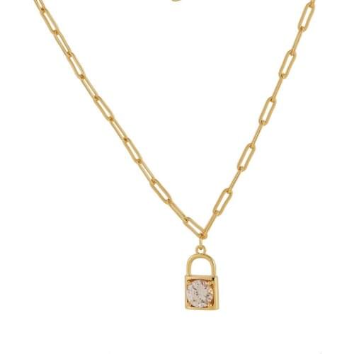 New Gold Lock cz Necklace Womens Color Chain Punk Gothic Choker Necklace Collar Statement crystal Pendant Necklaces for Women