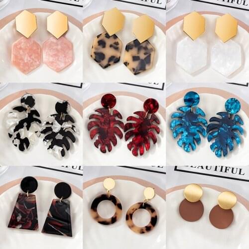 New Style Hoop Earrings Pendant Long Acrylic Acetate Earrings Large Leaf Round Earrings For Women Geometric Earrings 2021 Trendy