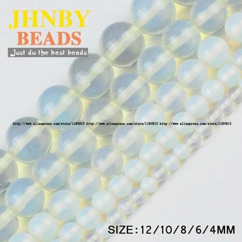 JHNBY Opal beads Natural Stone Round White jelly Loose beads ball 4/6/8/10/12MM for Jewelry bracelets making DIY Accessories