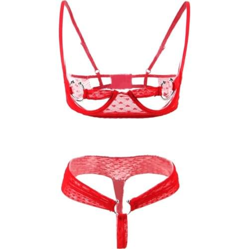 Open Bra Lingerie Thong Set Sexy Women Hollow Out Exotic Apparel See Through Sheer Lenceria Temptate Nightwear Underwear RS70081