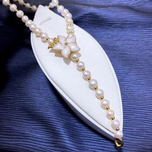 D1207 Pearl Necklace Fine Jewelry Almost Round 7-8mm Nature Fresh Water White Pearls Necklaces for Women Fine Presents