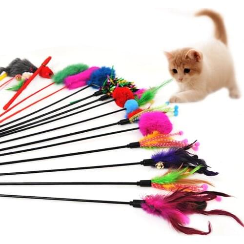 HOT Styles New Interactive Sisal Balls Feather Cat Stick Teaser Wand Playing Rod Cat Toy