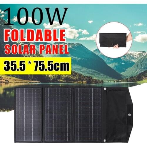 100W Foldable Solar Panel Portable Dual USB Quick Charger For Phone Camera Outdoor Solar Cells Plate Power Bank Solar Energy 18V