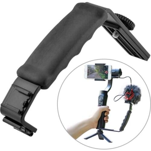 Portable Q Mic Stand L Bracket Camera Handle Grip with Hot Shoe Mounts for iPhone Zhiyun Smooth 4/DJI Osmo/Rode Videomicro