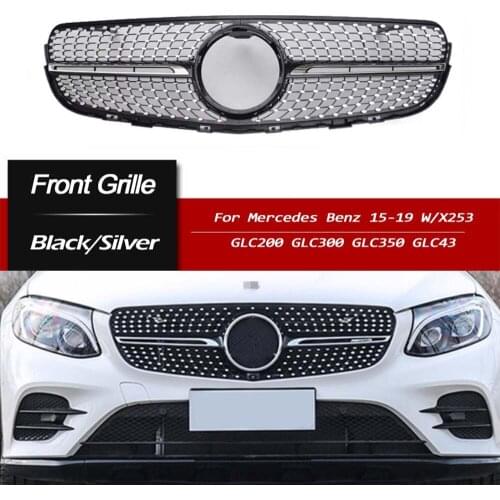 For Mercedes Benz GLC W253 X253 Diamond Style Front Bumper Grille Grill GLC300 GLC350 15-19 Black Silver Racing Grills