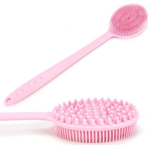 Silicone Long Handle Brush Soft Tiles Back Scrub Scrubber for Skin Massager 2 in 1 Body Cleaning Gadgets Bath Shower Household
