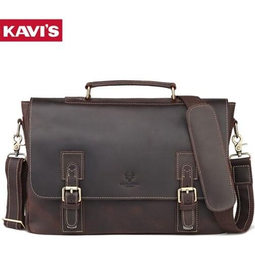 KAVIS Men Leather Shoulder Bag Large Capacity 14 Inch Laptop Briefcase Bags for Documents Messenger Bag Vintage Leather Handbag