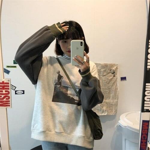 Womens Sweatshirts Japanese Harajuku Ulzzang Casual Loose Ins Vintage Print Sweatshirt Female Korean Kawaii Clothing For Women