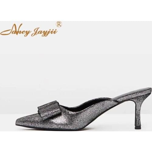 Nancyjayjii Women Shoes Adult Slippers Sequined Cloth Butterfly-knot Solid High heels Outside Casual Fashion Leisure Mature 2019