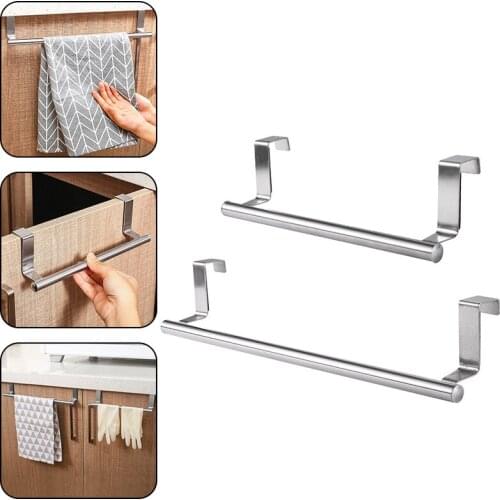 Stainless Steel Towel Rack Bathroom Towel Holder Stand Kitchen Cabinet Door Hanging Organizer Shelf Wall Mounted Towels Bar