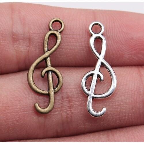 WYSIWYG 20pcs Charms Musical Note 25x9mm Antique Bronze Silver Color Pendants Making DIY Handmade Finding Jewelry For Bracelet