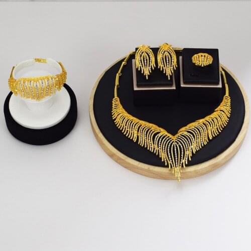 Sakura Love Africa Jewelry Set Bride Fashion Dubai Gold Bracelet Necklace Glamour Woman Earrings Morocco Banquet Wedding Gift