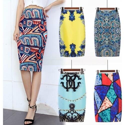 Female skirt sexy print pencil skirt summer print cartoon new large size skirt personality print bag hip skirt long skirt Floral