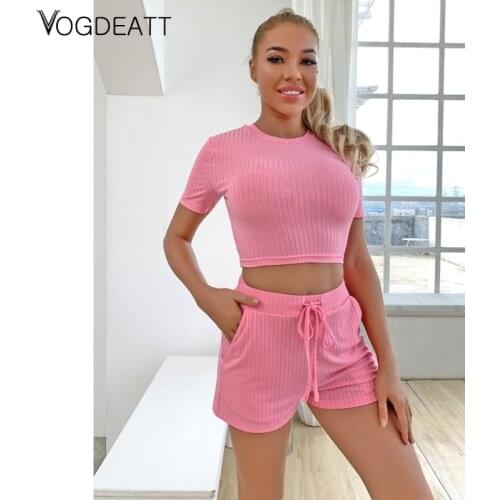 Womens Casual 2 Piece Short Sleeve Outfits Drawstring Tie Shorts Sets Summer Fashion Active Pink Tracksuits New 2020